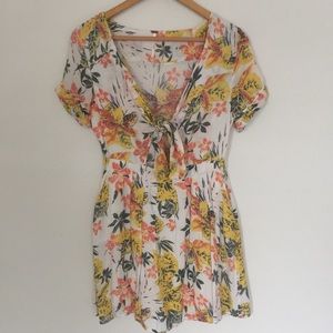 Free People tie front floral dress with cutout